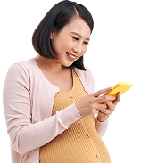 image happy young pregnant woman posing isolated white wall background using mobile phone 1 (1)